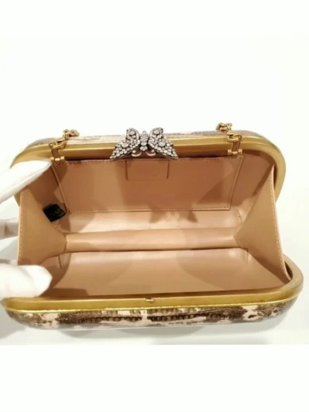 Authentic Gucci Broadway Snakeskin Clutch Crossbody Bag Bronze Gold Chain New - Picture 9 of 10